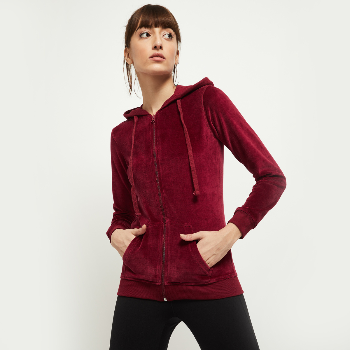 MAX Solid Velour Hooded Jacket
