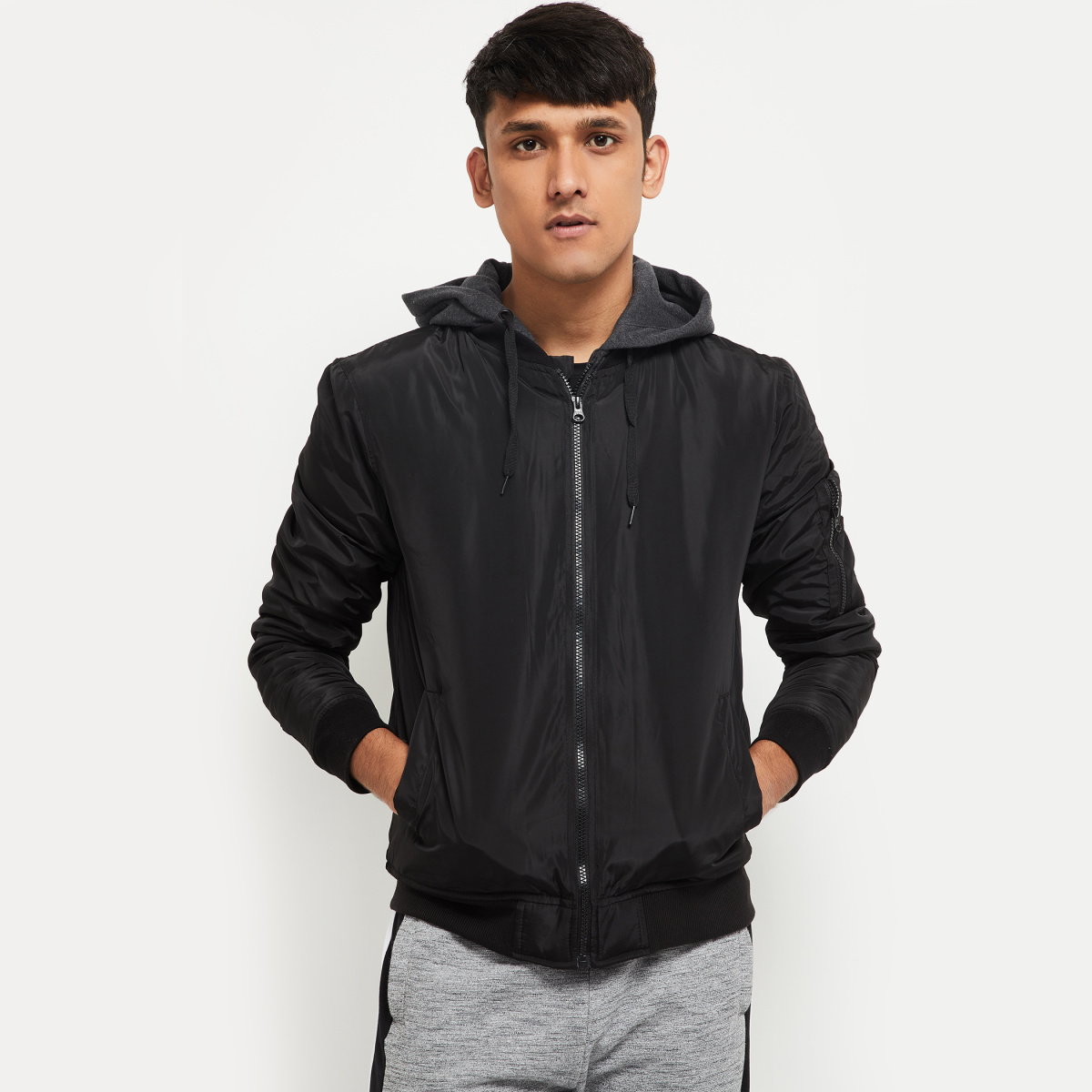 MAX Solid Hooded Bomber Jacket