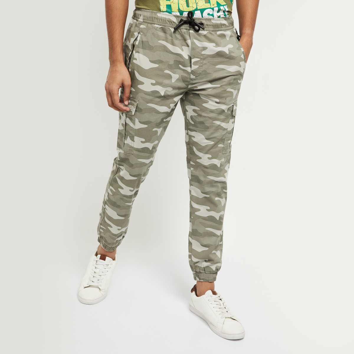 Buy Men Camo Print Flat Front Cargo Trousers online at NNNOWcom
