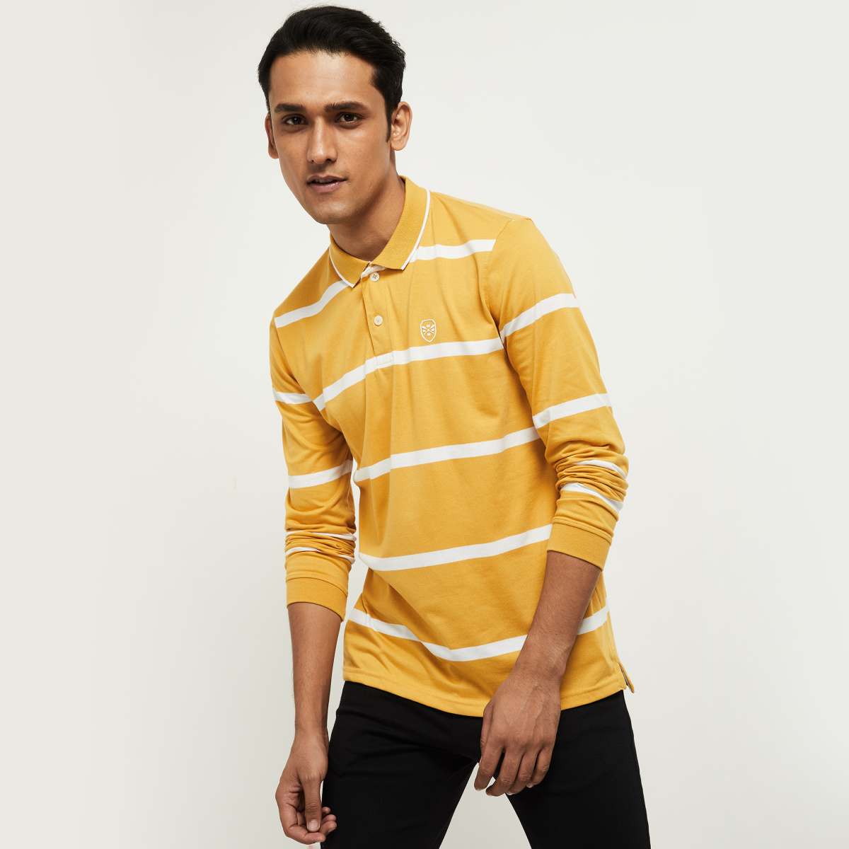 MAX Striped Slim Fit Full Sleeves Polo T-shirt