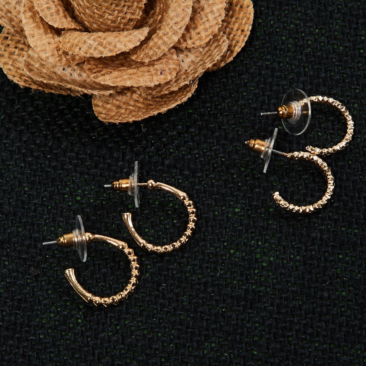 MAX Textured Semi-Hoop Earrings- Set Of 2