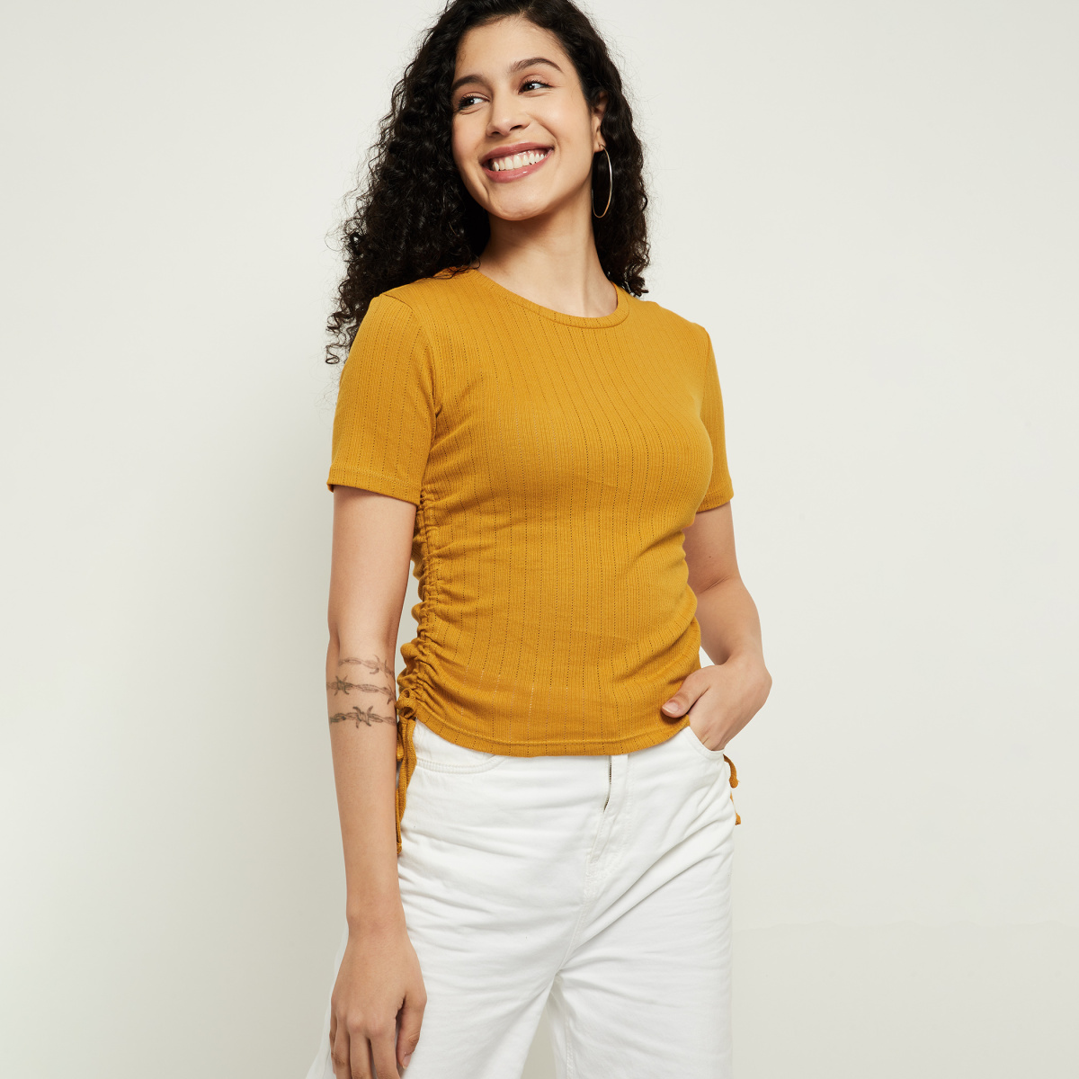 MAX Textured Ribbed Round Neck Top