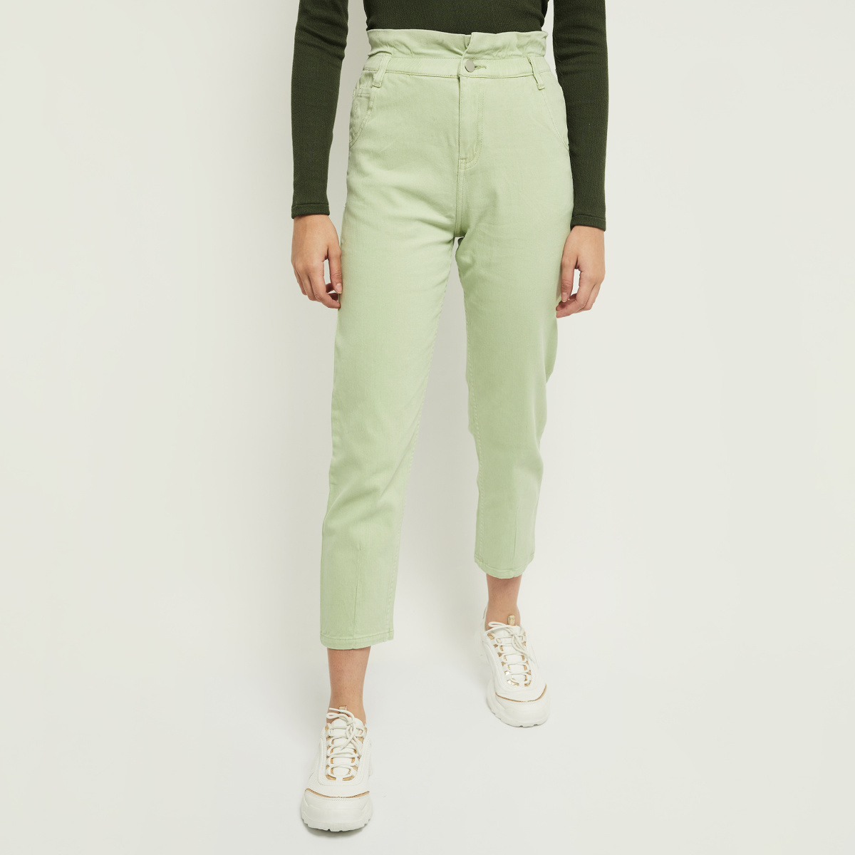 MAX Solid Ruffle Hight-Waist Trousers