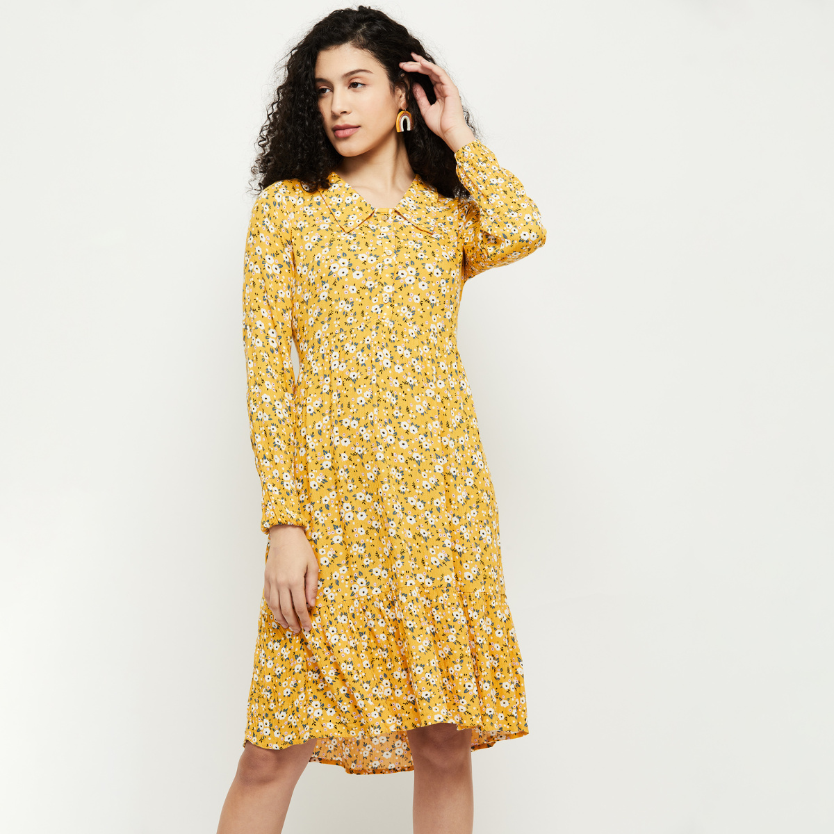 MAX Printed Collared A-Line Dress
