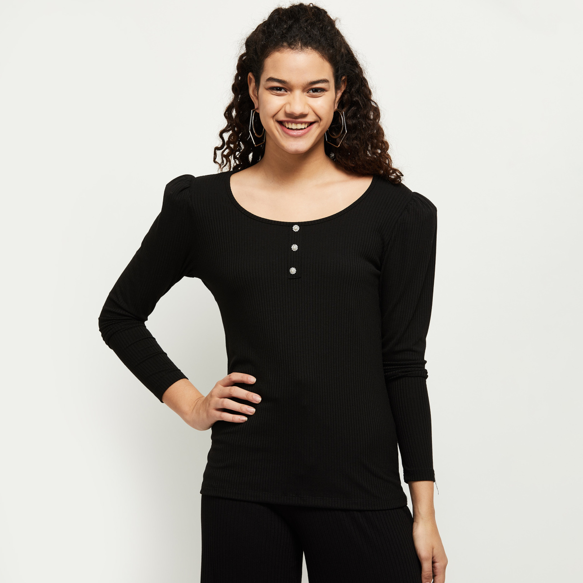 MAX Textured Puffed Sleeves Top