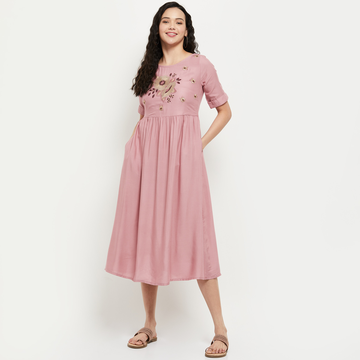 MAX Floral Embroidered A-Line Dress