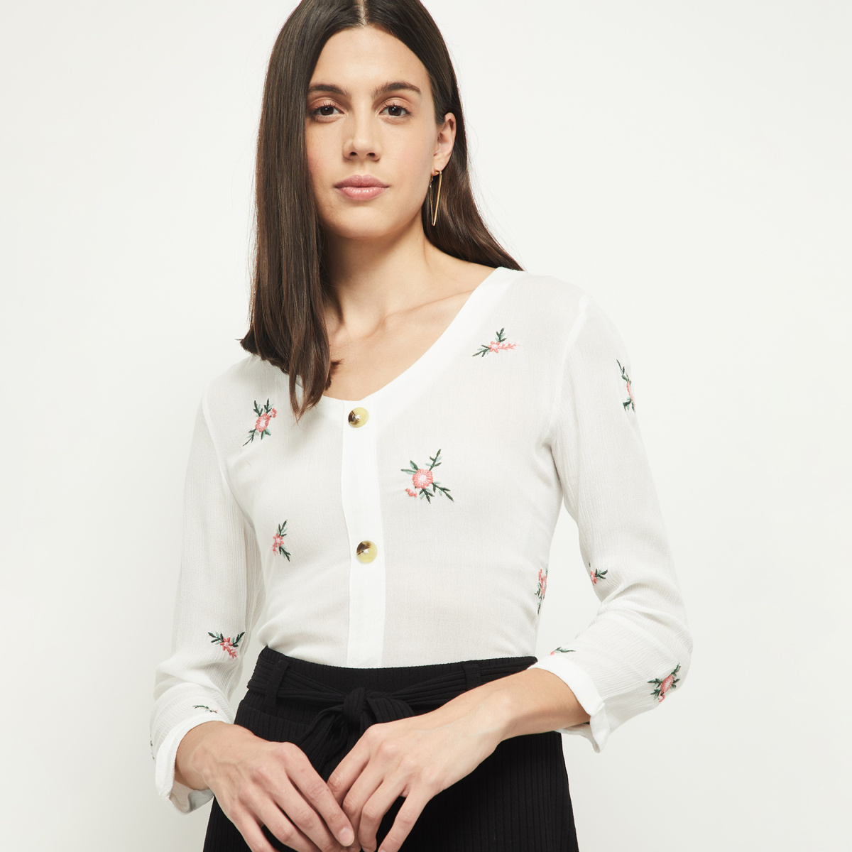 MAX Embroidered V-neck Top