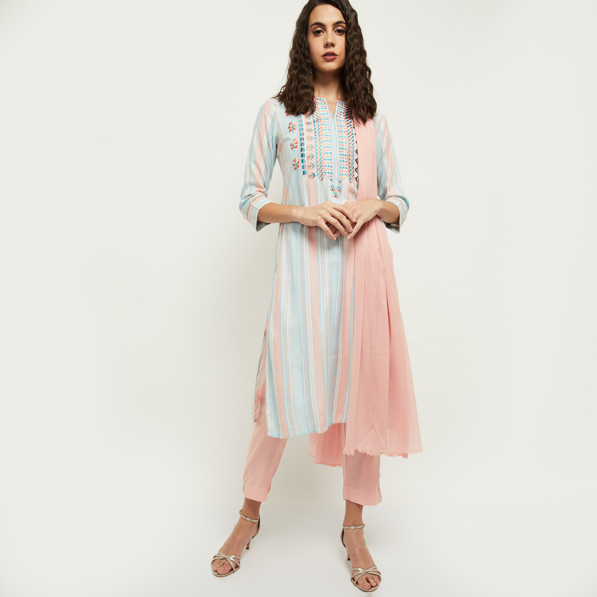 MAX Embroidered Straight Kurta With Straight Pant and Dupatta