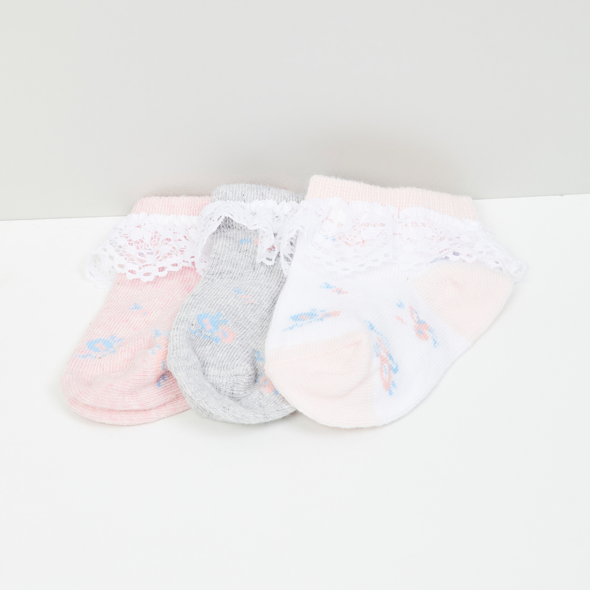 MAX Lace Detailed Socks - Set of 3 - 1-2Yrs